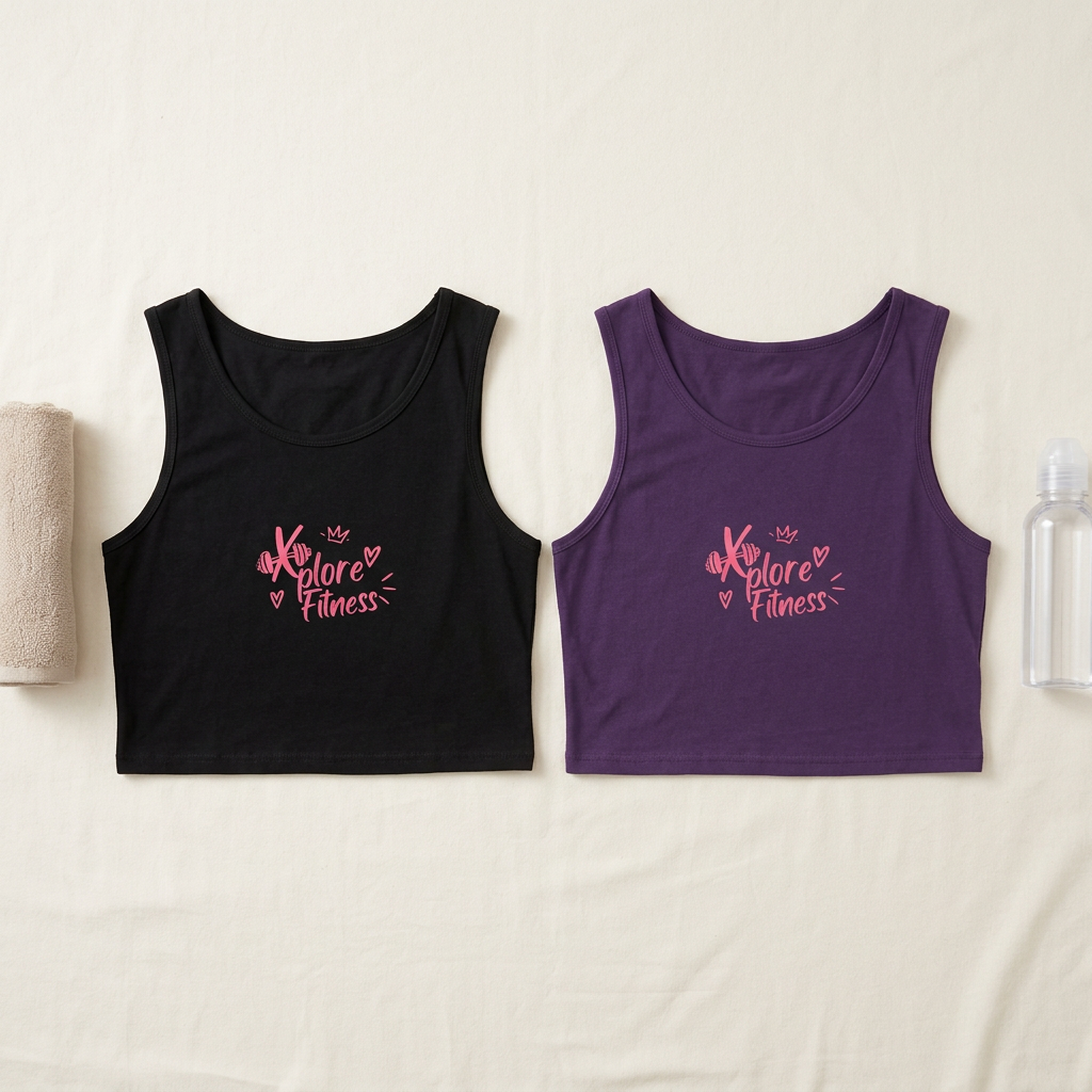 Black and purple crop tanks flat-lay mockup