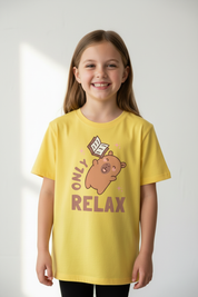 Girl model wearing lemon yellow Relax tee