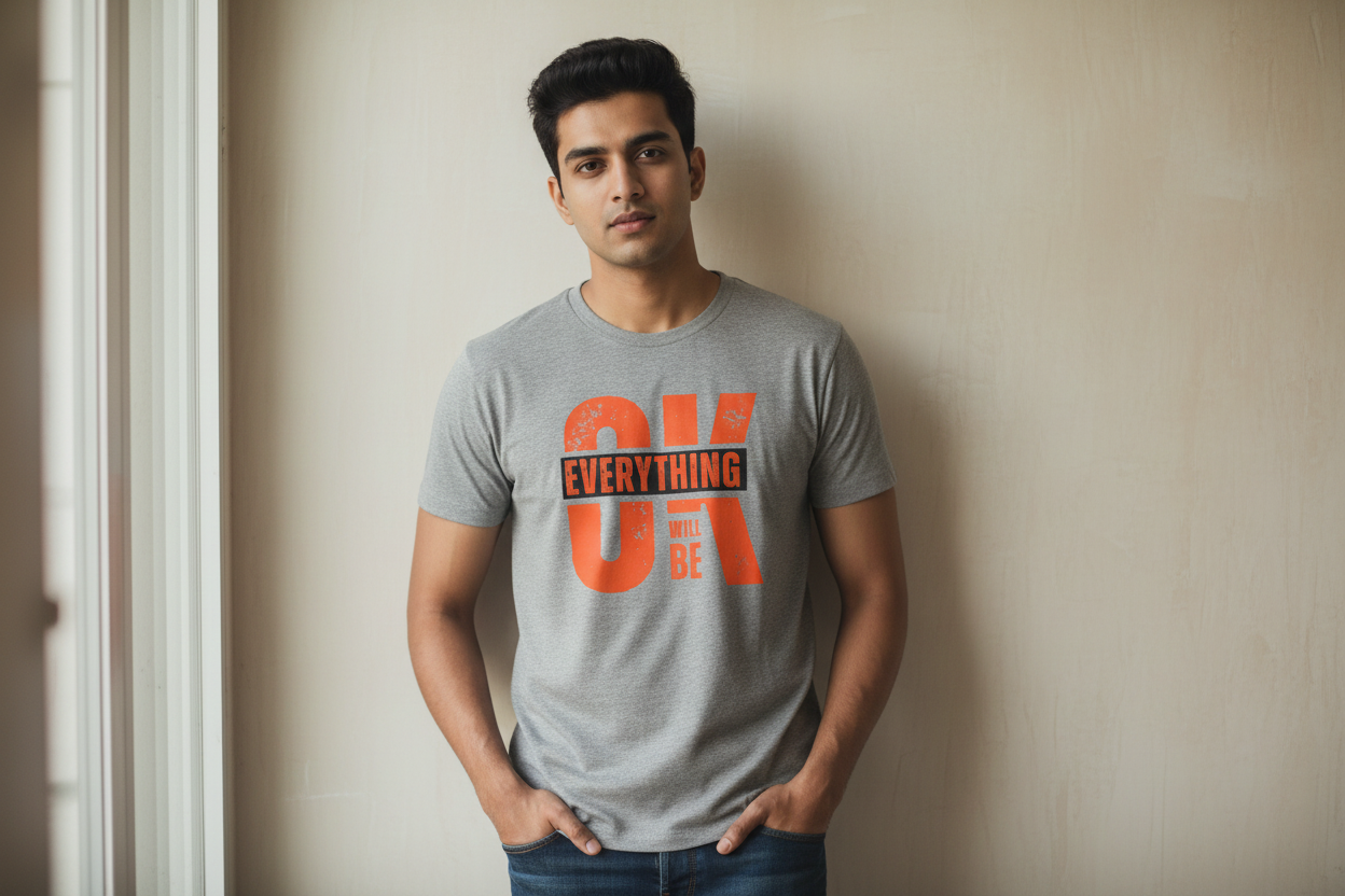 Indian model grey melange tee