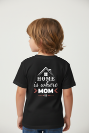 Kids model back with arrow design on black tee