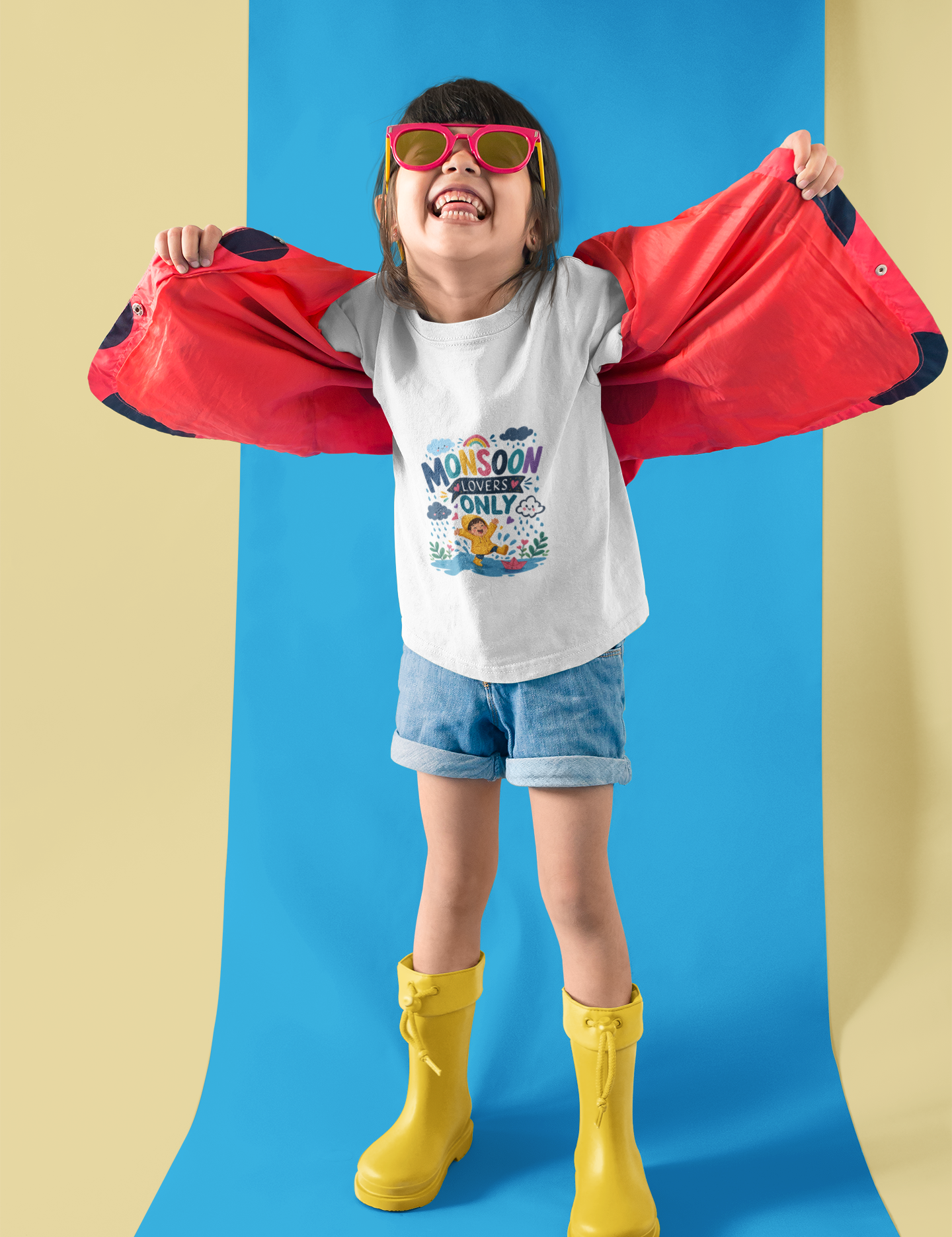 little-girl-playing-with-her-red-jacket-wearing-a-tshirt-mockup-in-a-two-colors-room-a19473.png