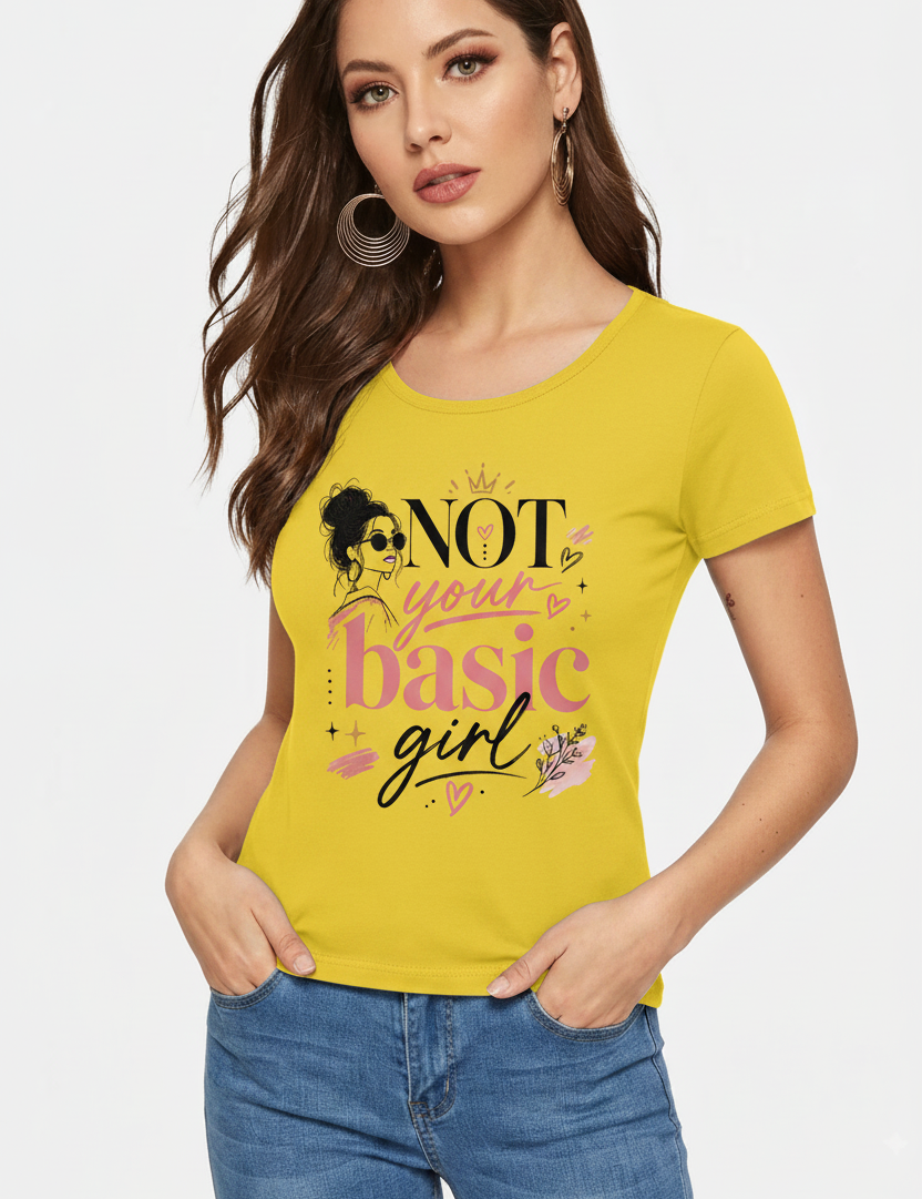 Not Your Basic Girl - Yellow Tee Mockup