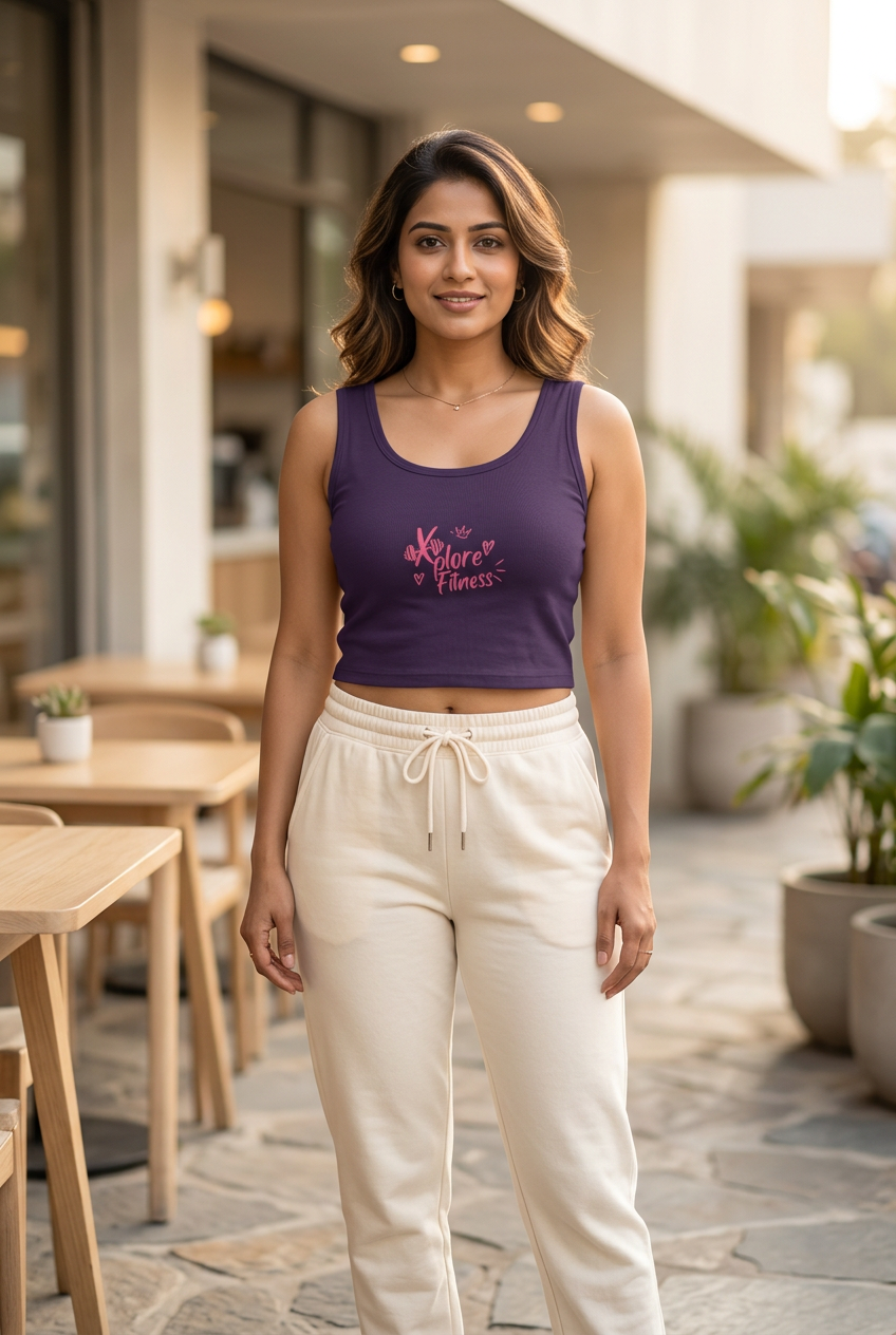 Purple crop tank lifestyle mockup